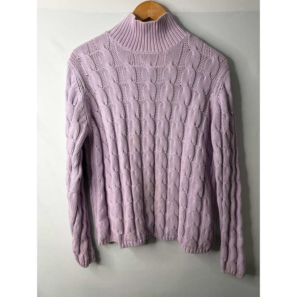 LL Bean Womens Lavender 100% Cotton Cable Knit Sweater Sz M Chunky Fisherman